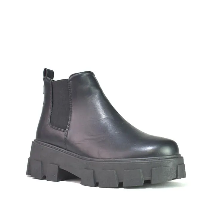 Womens Chelsea Platform Ankle Boots  Black Pu