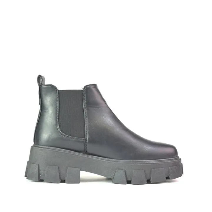 Womens Chelsea Platform Ankle Boots  Black Pu