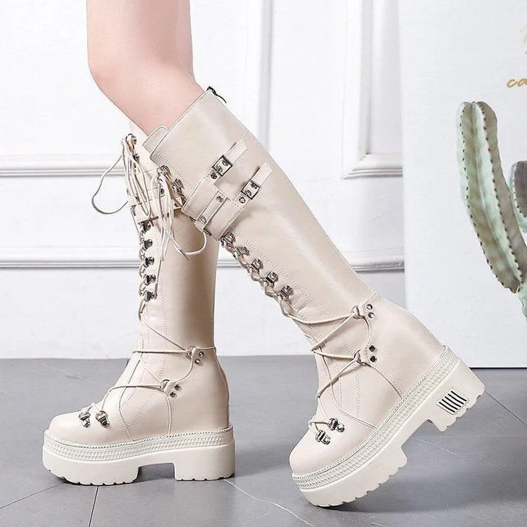 Women's High-Barrel PU Knight Boots - Height Increase