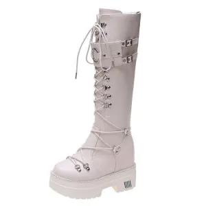 Women's High-Barrel PU Knight Boots - Height Increase