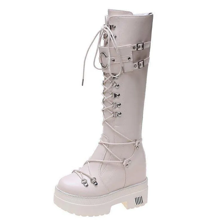Women's High-Barrel PU Knight Boots - Height Increase